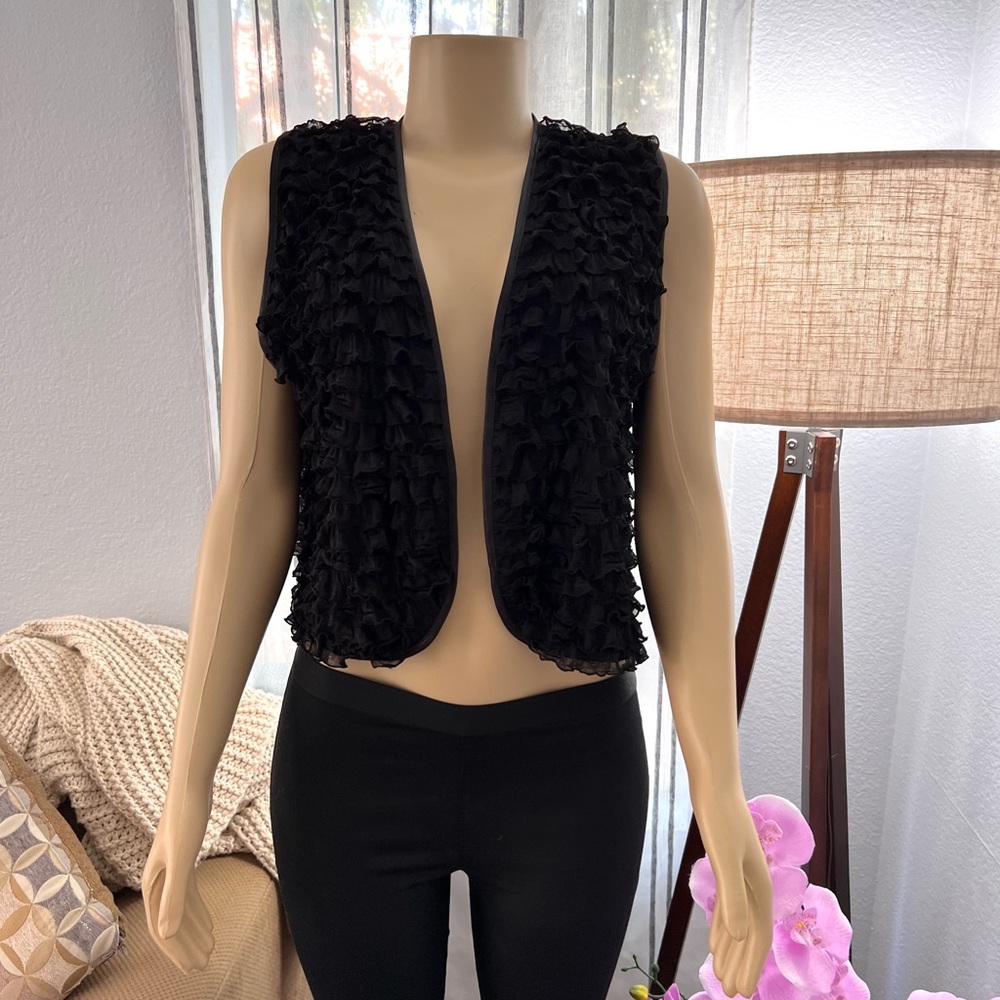 Vintage Rodebjer Black Ruffle Open Front Cardigan Size S Small